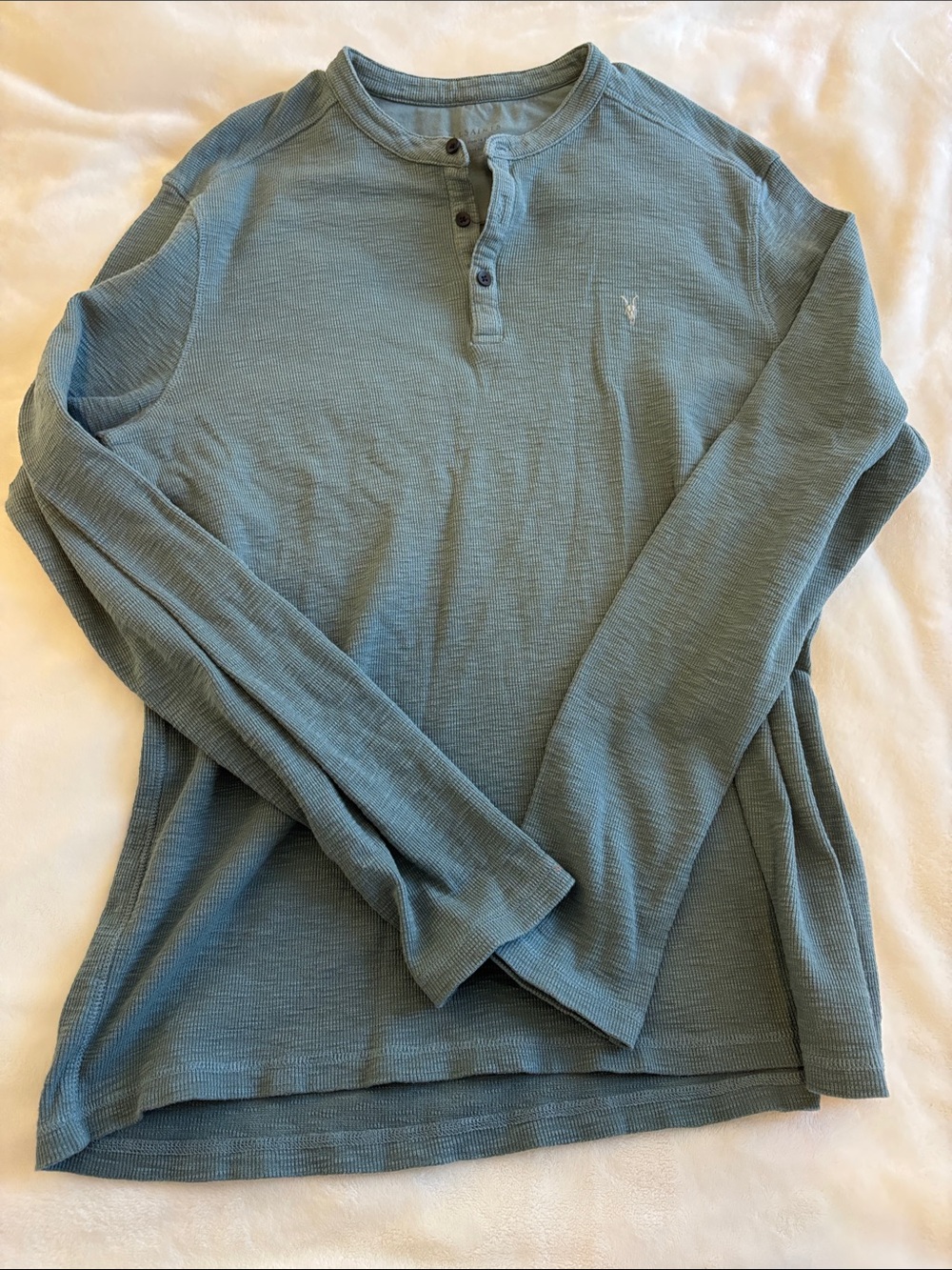 All Saints Men's Long-Sleeve Henley in Dusty Blue